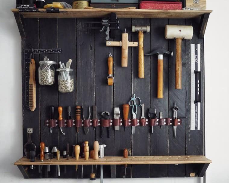 Rustic Wood and Leather Tool Rack