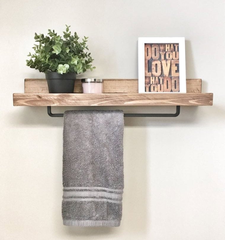 Rustic Wooden Shelf and Towel Rail