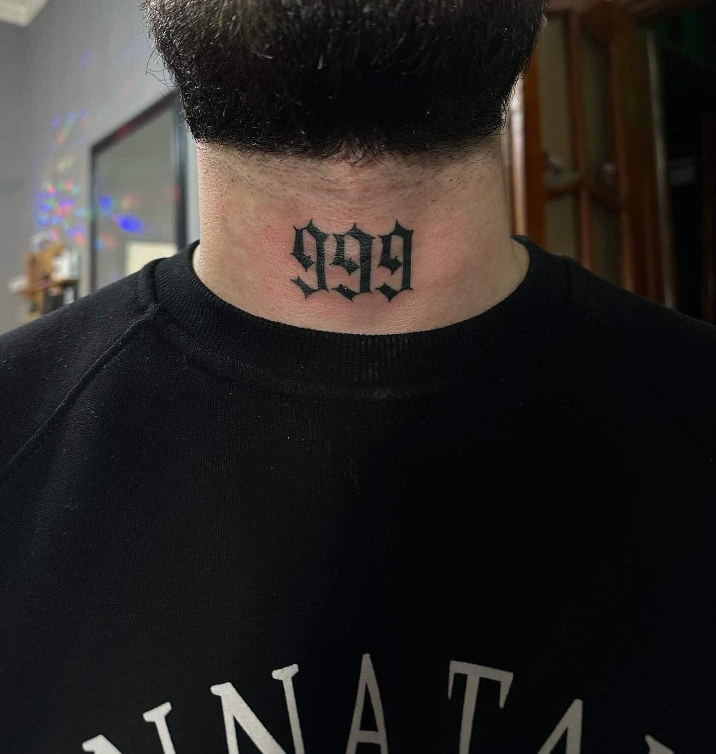 29] 999 Angel Number Front Neck Tattoo: Angelic Code