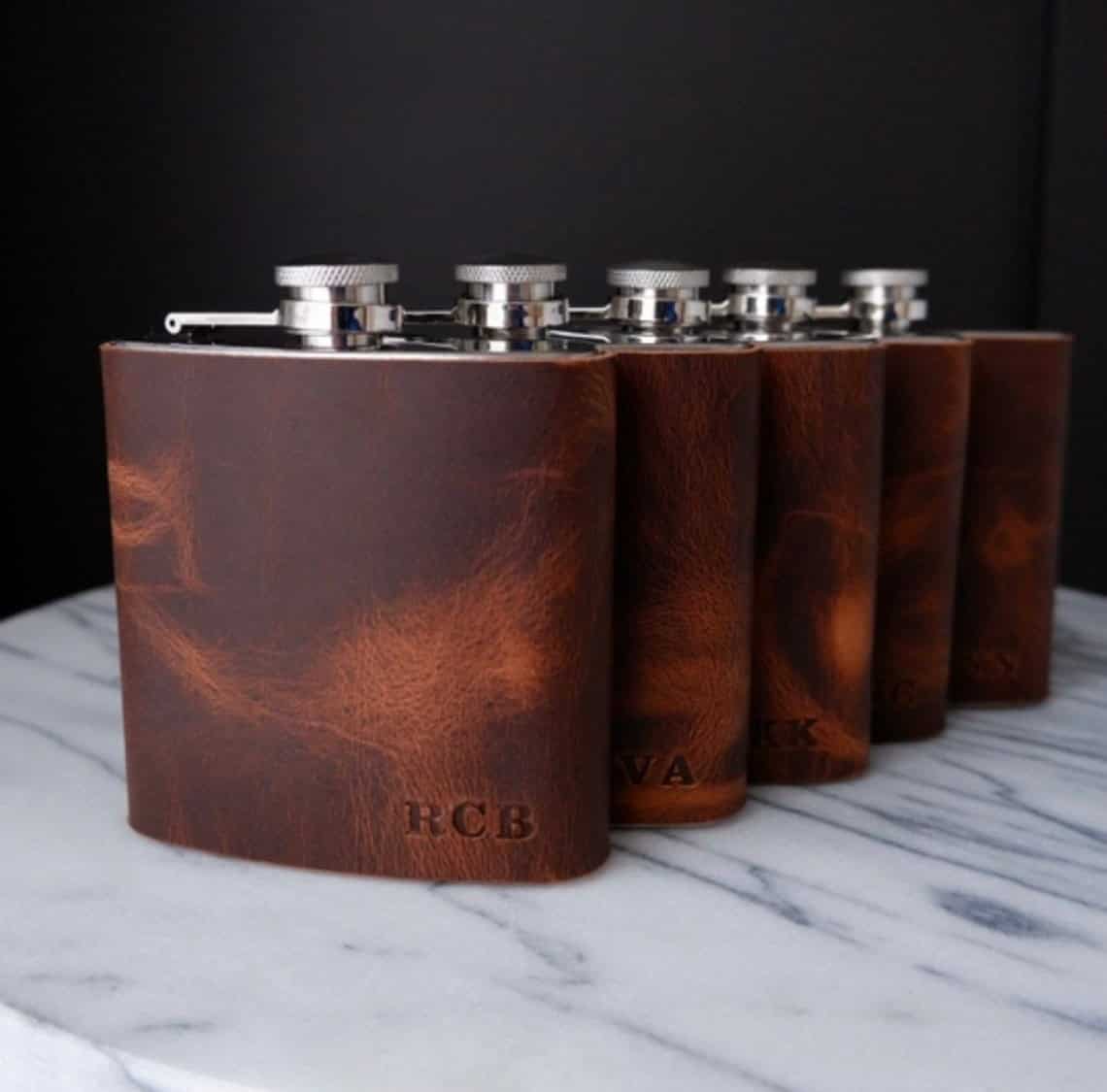 Monogrammed Leather Flask