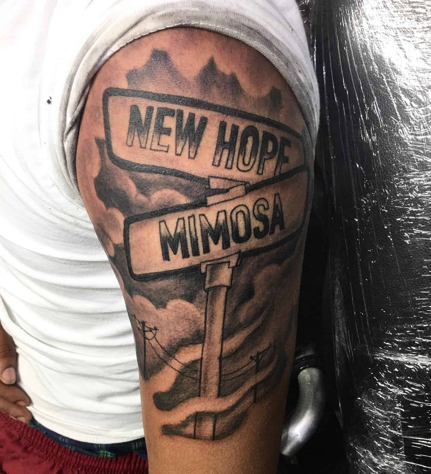 24] New Hope and Mimosa Street Signs: Arm Art Twist