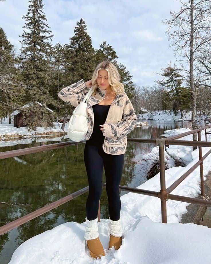 NEUTRAL JACKET + BLACK JUMPSUIT + BOOTS