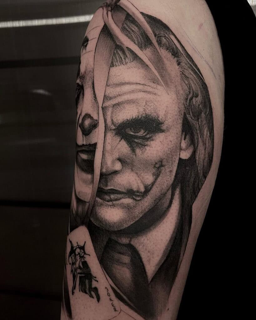 7] Joker Face Tattoo on Leg