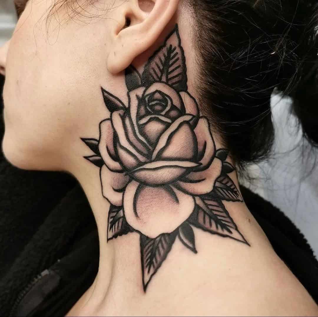 19] Big Rose Behind the Ear Tattoo: Classic and Bold Beauty