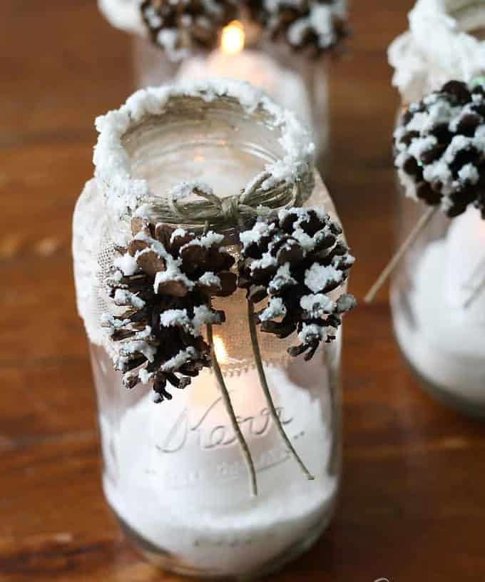 Snowy Pinecone Candle Jars