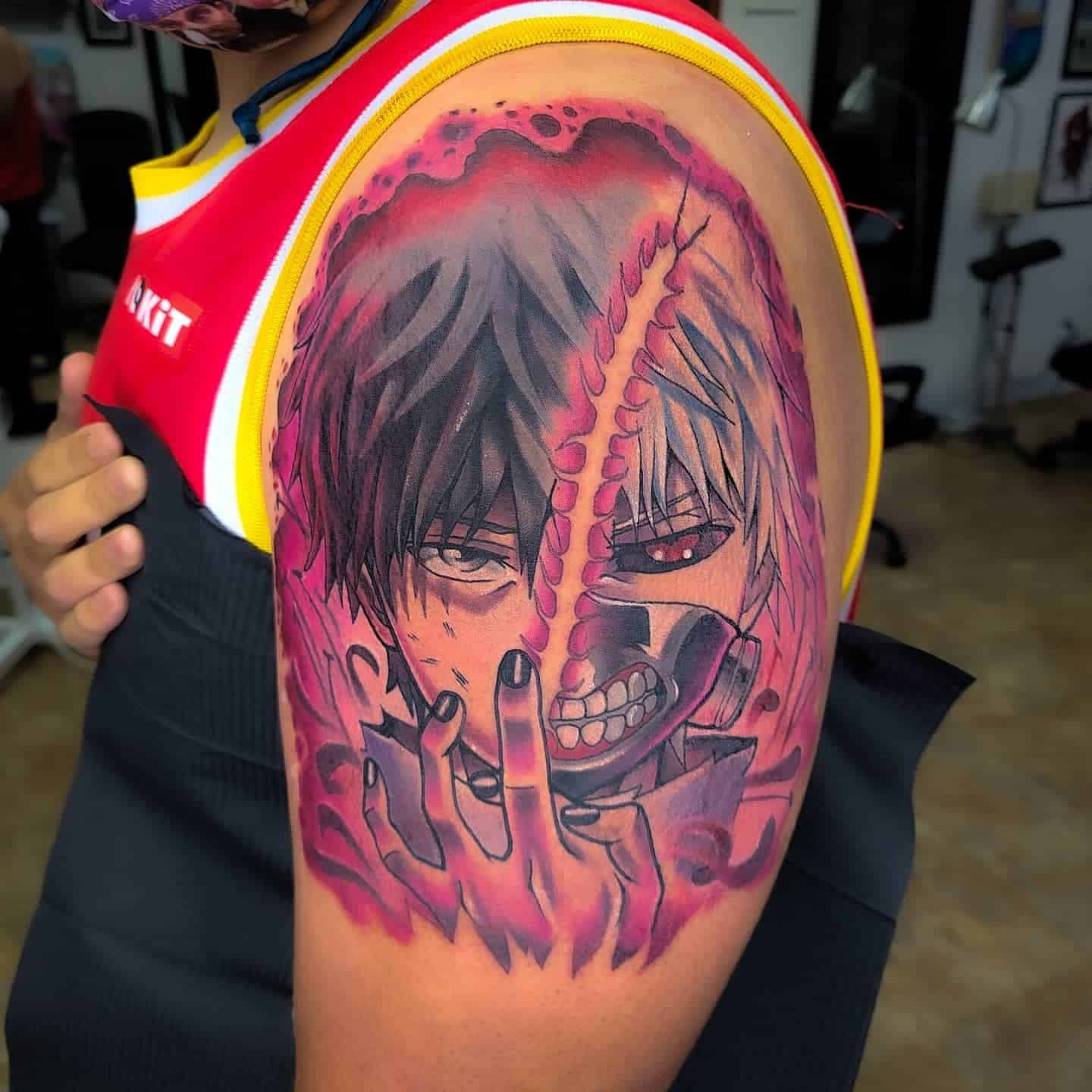 19] Ken Kaneki’s Colorful Half Sleeve: Tokyo Ghoul Tribute