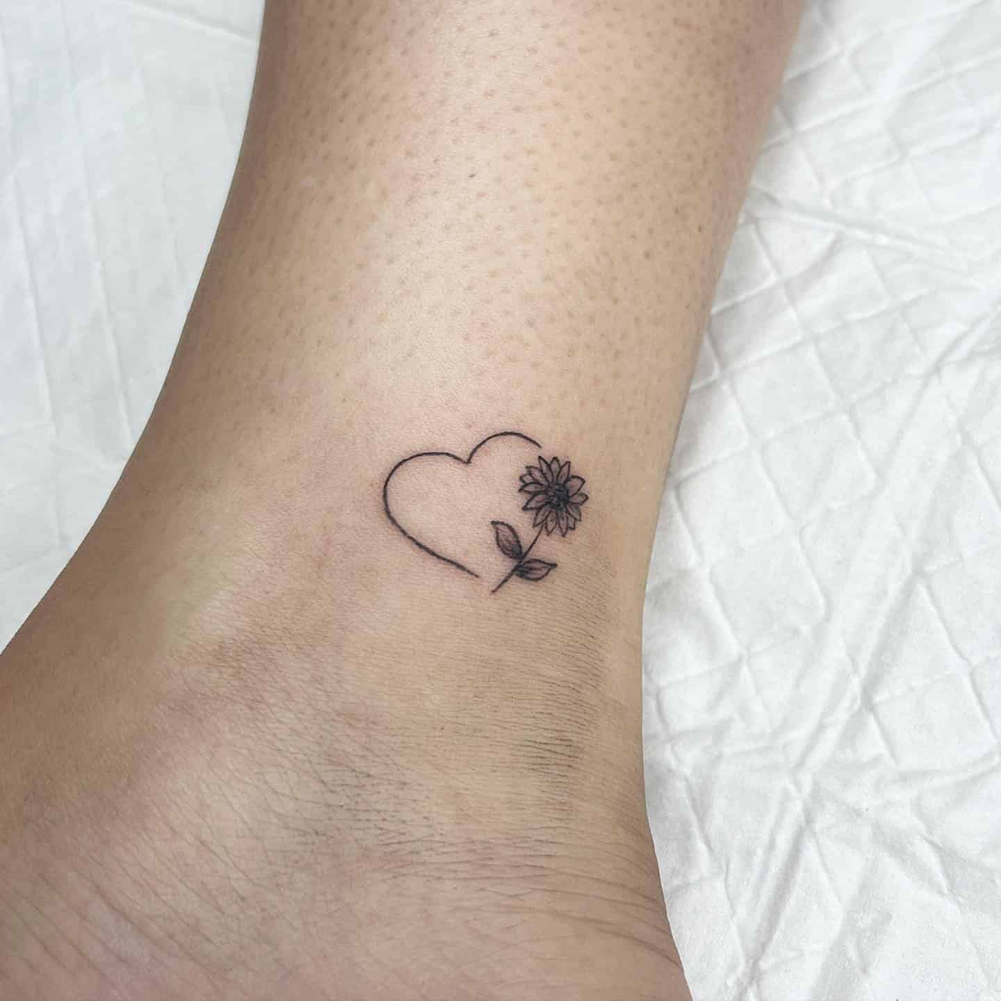 30] Tiny Sunflower Heart Outline: Ankle Sunshine