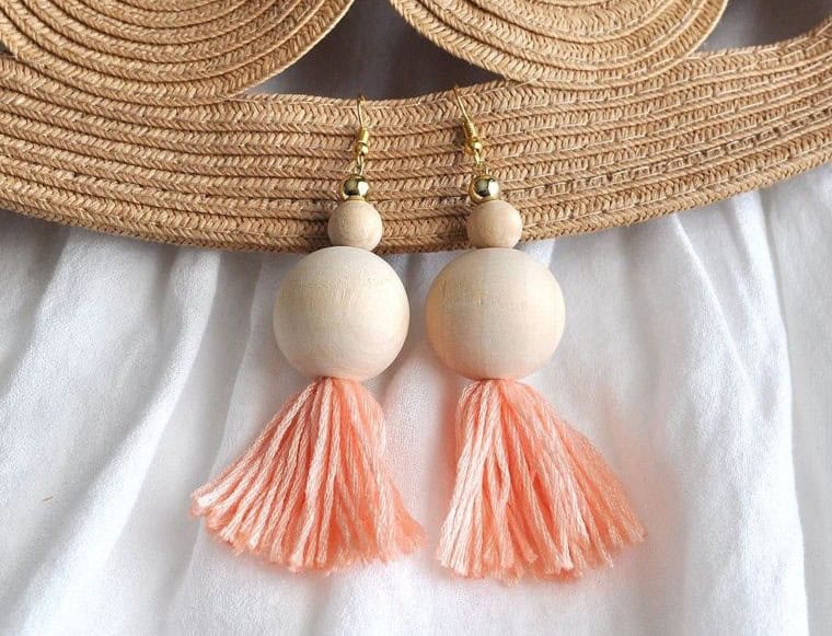 Chunky Wooden Tassel Earrings