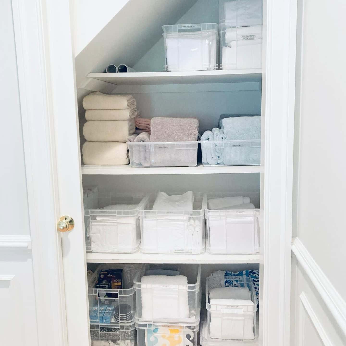 Containers for Linen Closet Towel Storage