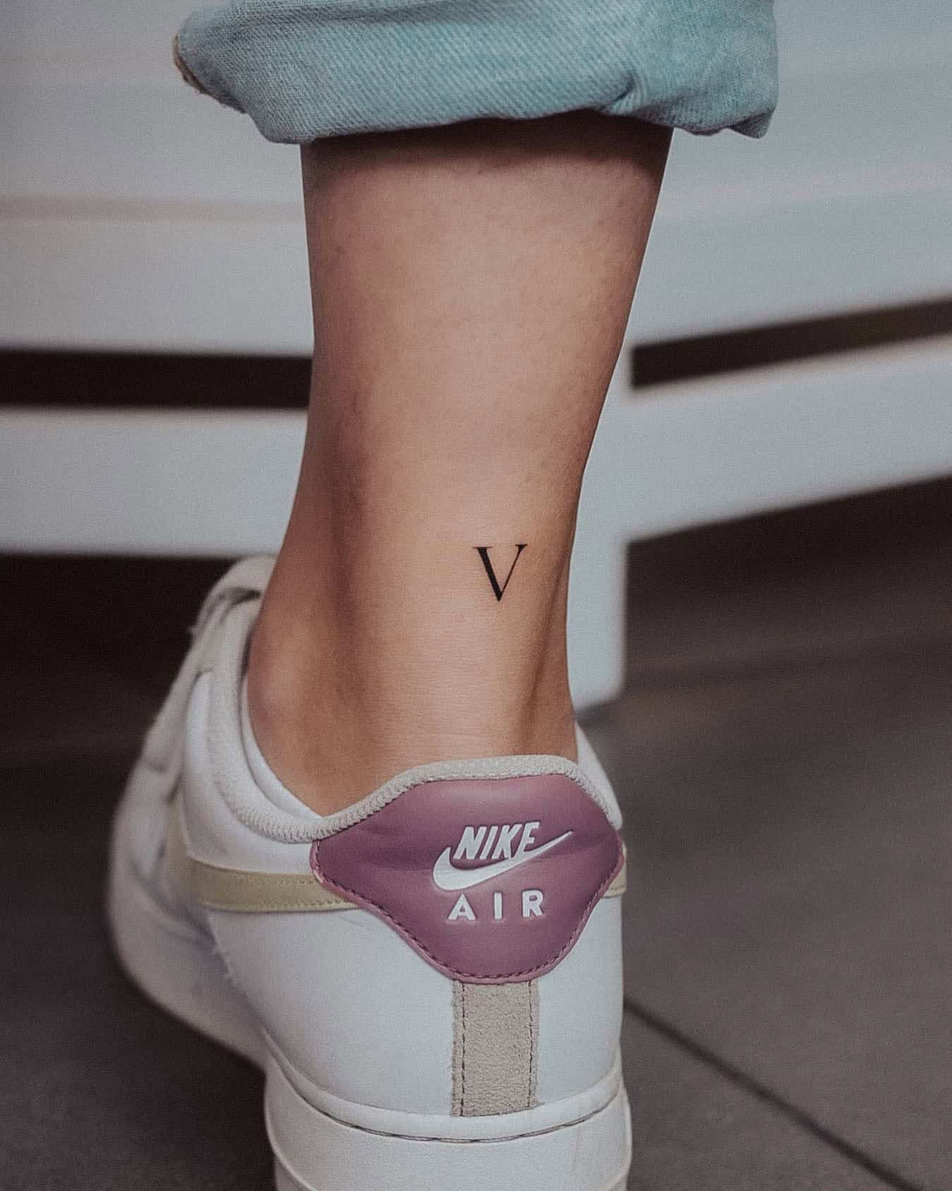 42] Delicate Letter ‘V’ Tattoo: Ankle Accent