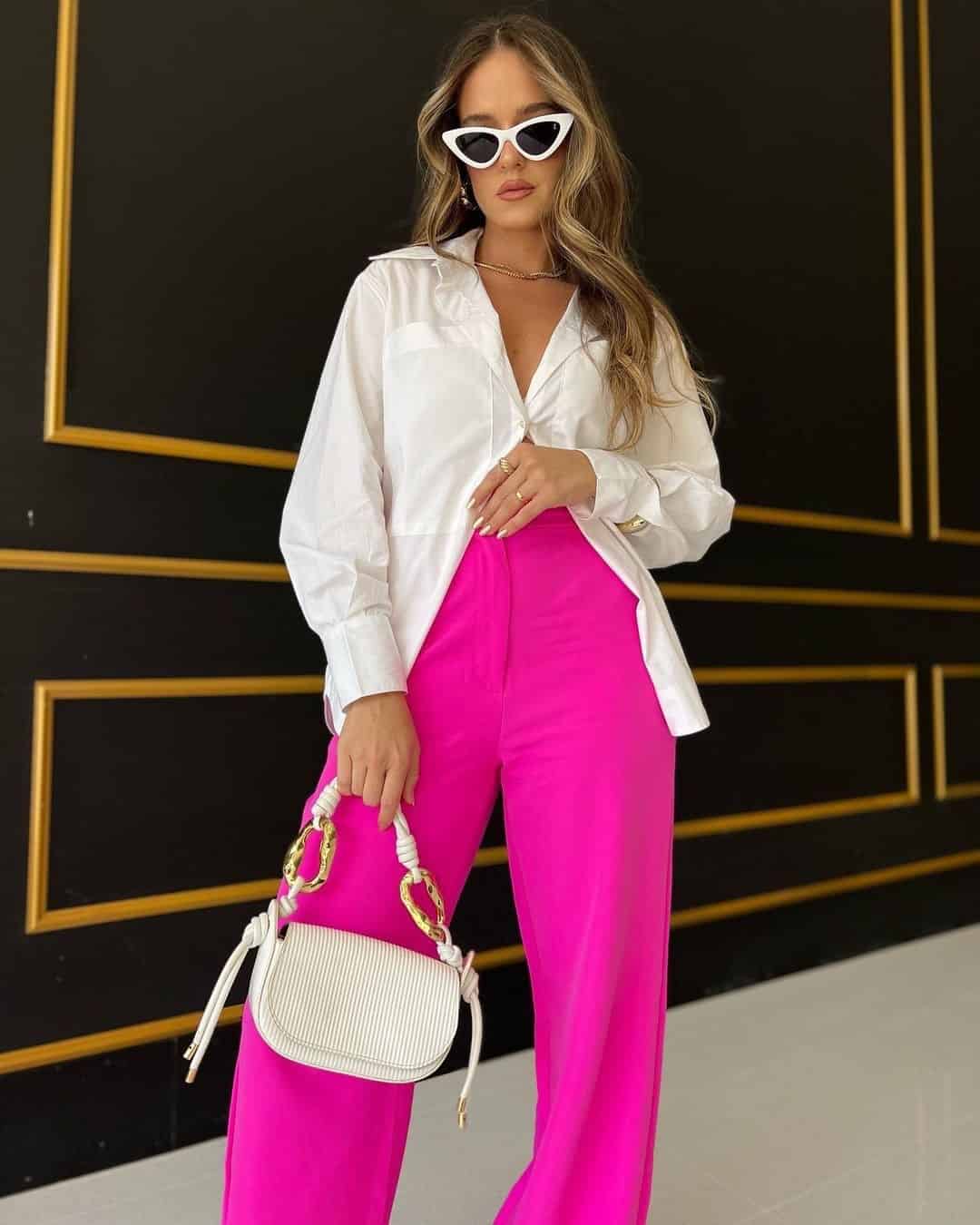 HOT PINK PANTS + WHITE BUTTON DOWN