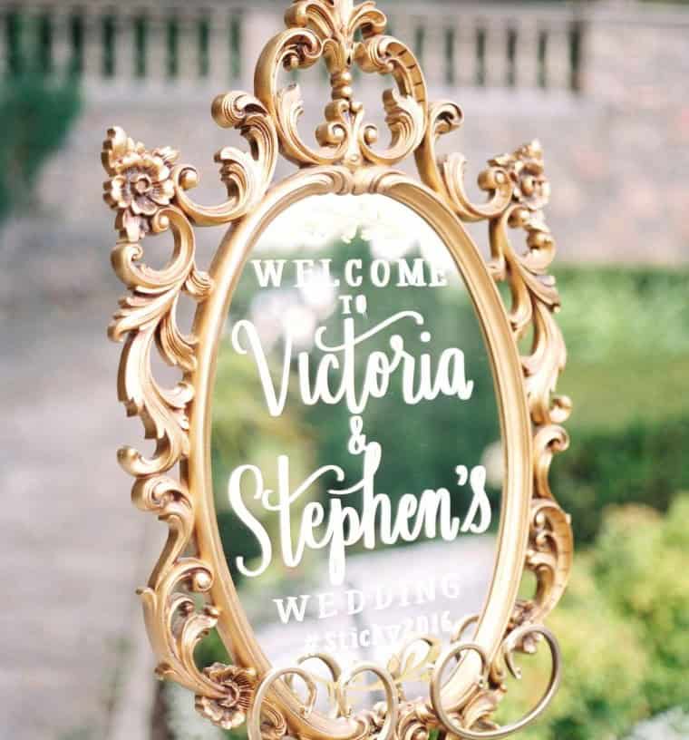 Upcycled Mirror Turned Elegant Wedding Welcome Sign