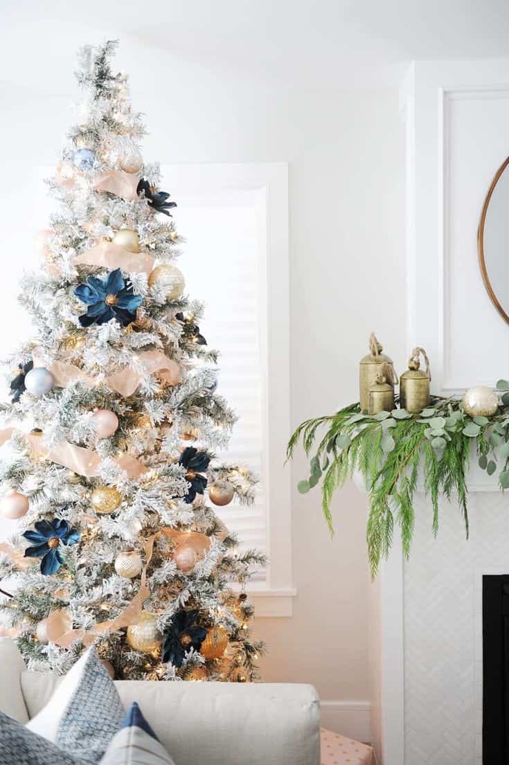 Flocked Christmas Tree With Blue Accents