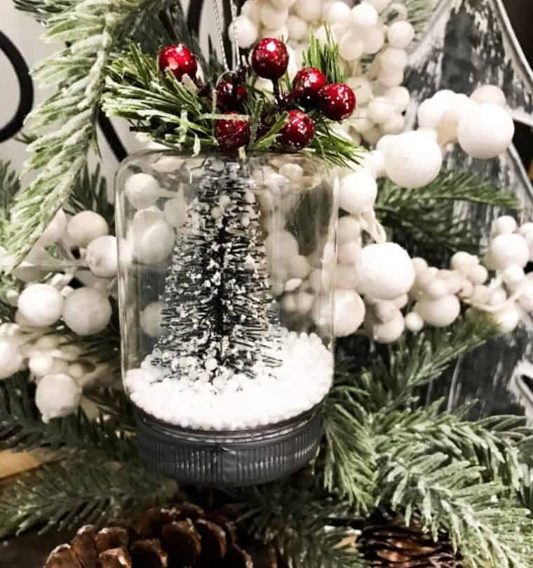 Farmhouse Bottlebrush Snow Globe Tree Ornaments