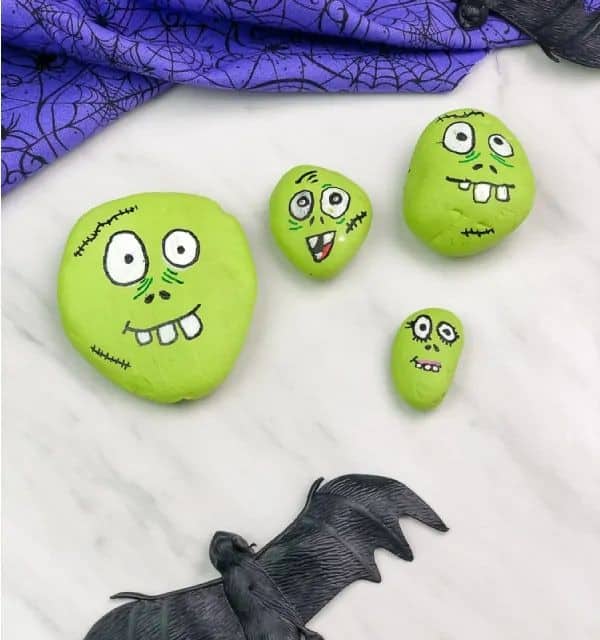 Zombie Halloween Painted Rocks