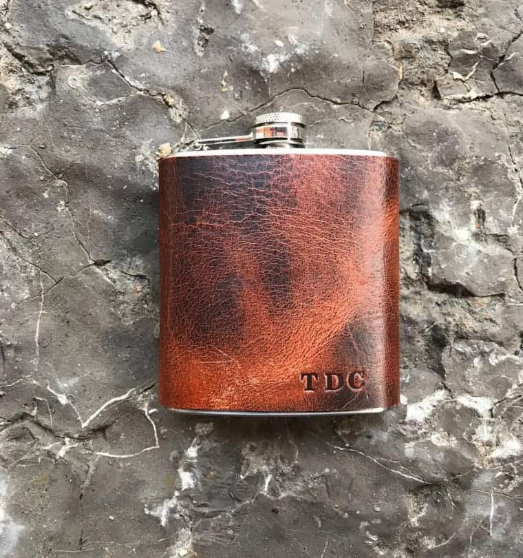 A Personalised Leather Hip Flask