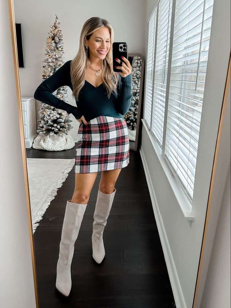 SWEATER TOP + PLAID SKIRT