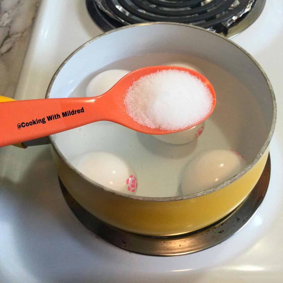 Add Salt to boiling eggs for easy shell removal