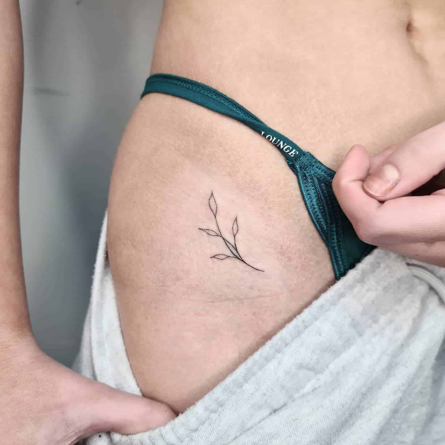 65] Botanical Tattoo on Hip: Petite Bloom