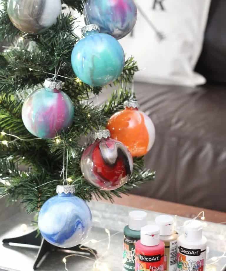 Kid-friendly Marbled Paint Ornaments