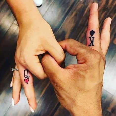 18] King Queen Love Heart Tattoo Idea for Couples