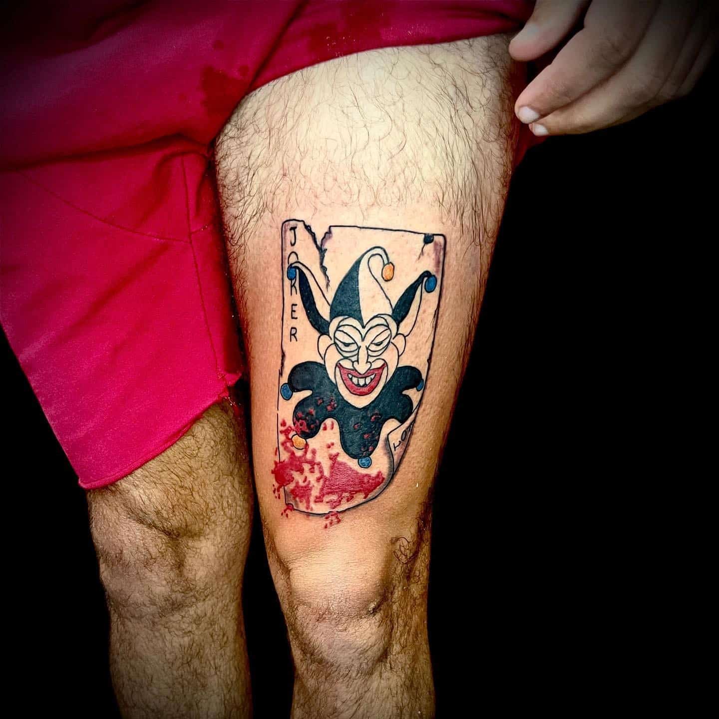 4] Joker Card Tattoo Above Knee