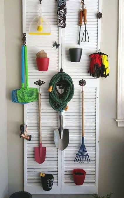 DIY Gardening Tool Storage from an Old Bi-Fold