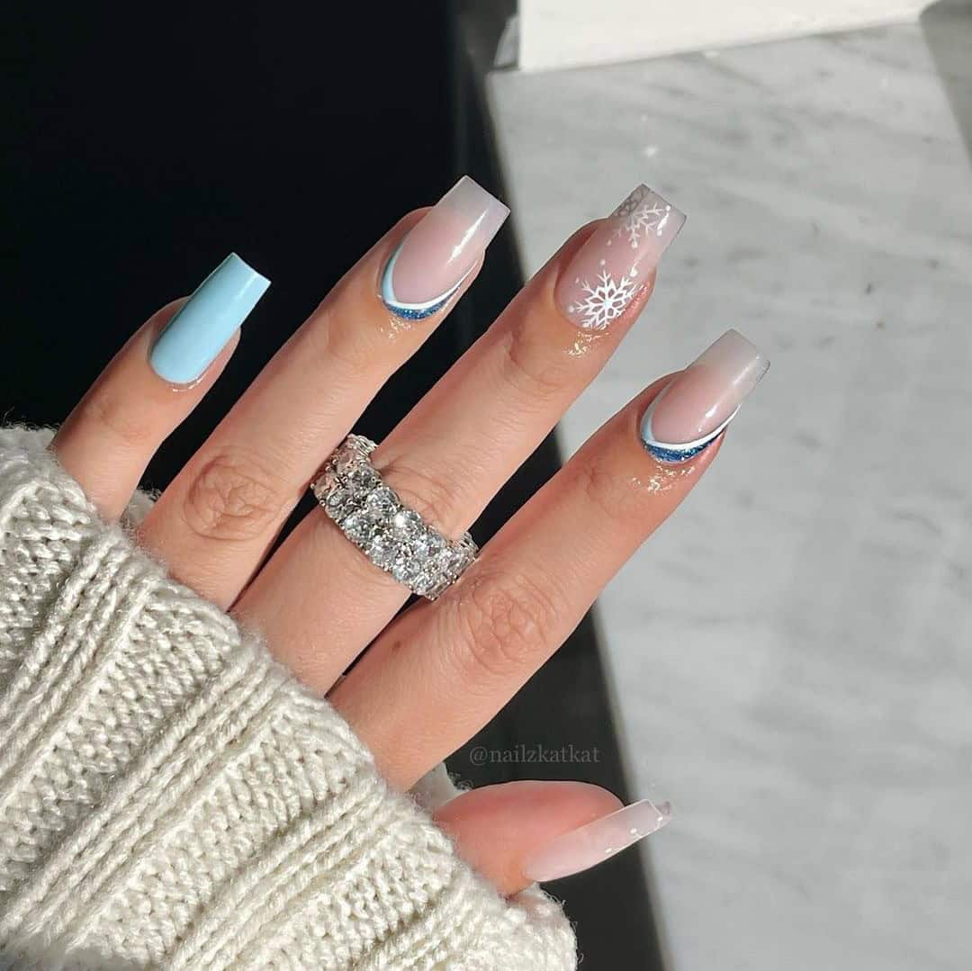 BLUE FRENCH SNOWFLAKE NAILS