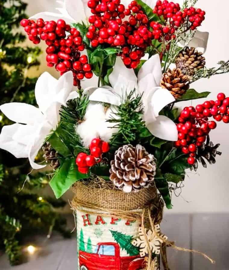 Rustic Farmhouse Floral Can Centerpiece