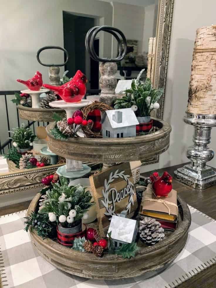 VINTAGE CHRISTMAS TIERED TRAY