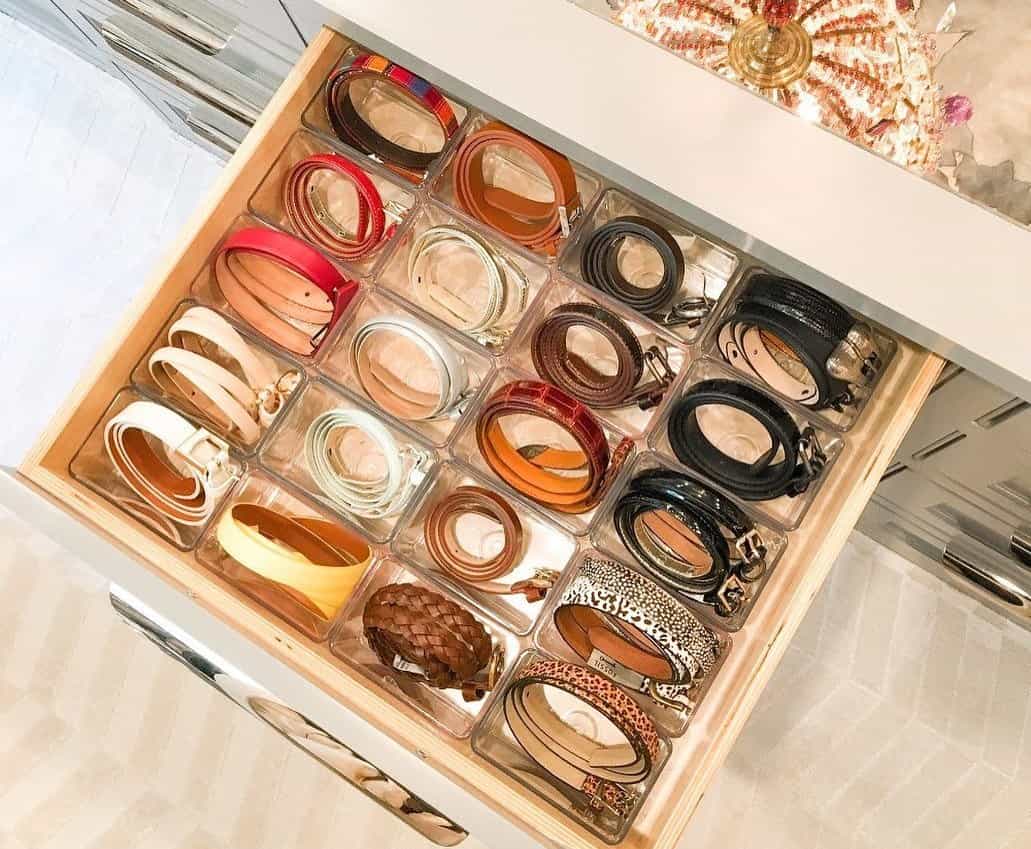 Belt Organization with mini bin organizers