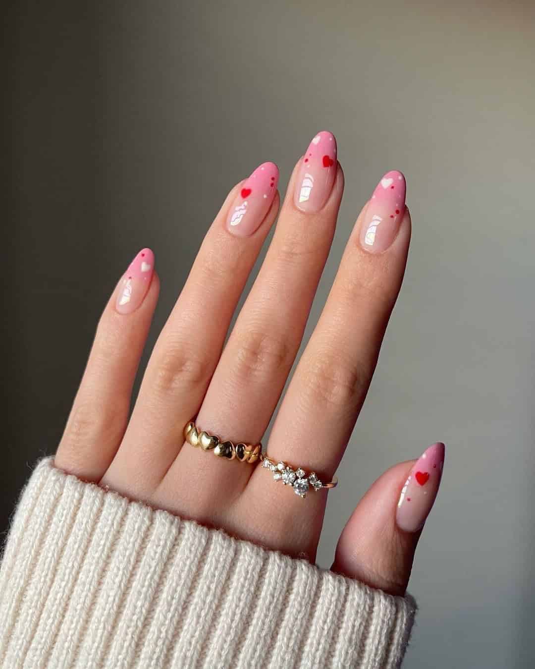 PINK OMBRE NAILS WITH HEARTS