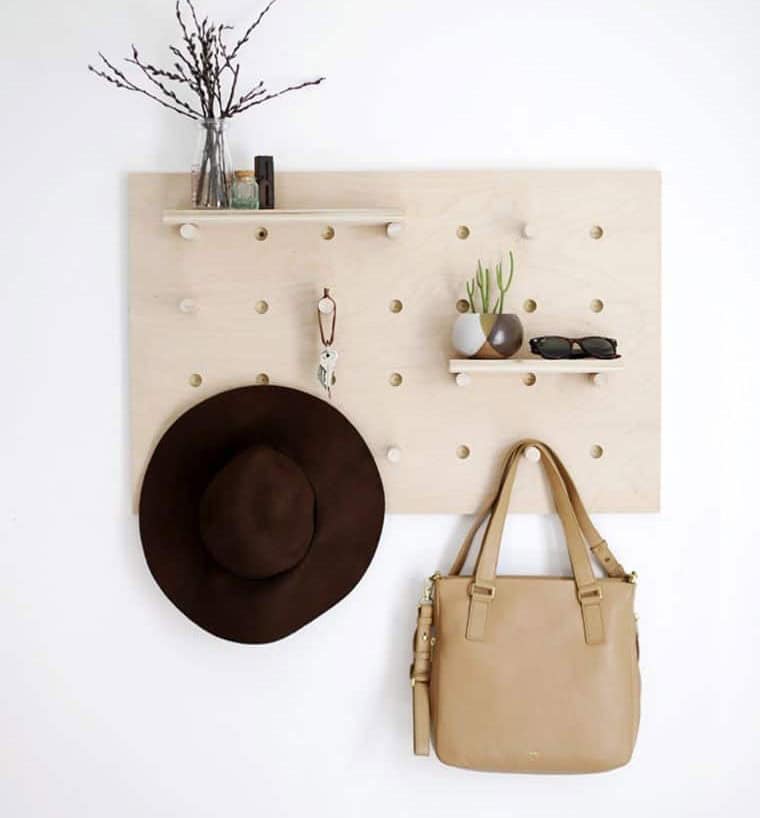 Wooden Pegboard Wall Organizer