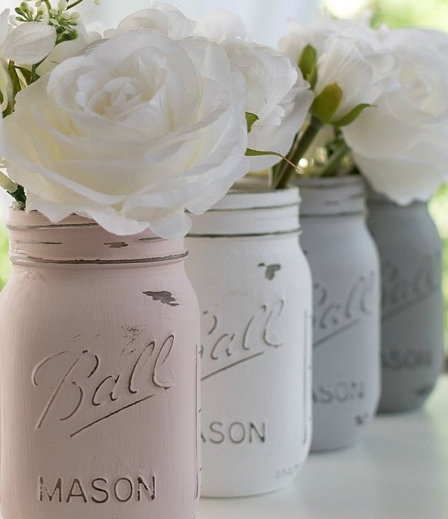 Painted and Distressed Mason Jars