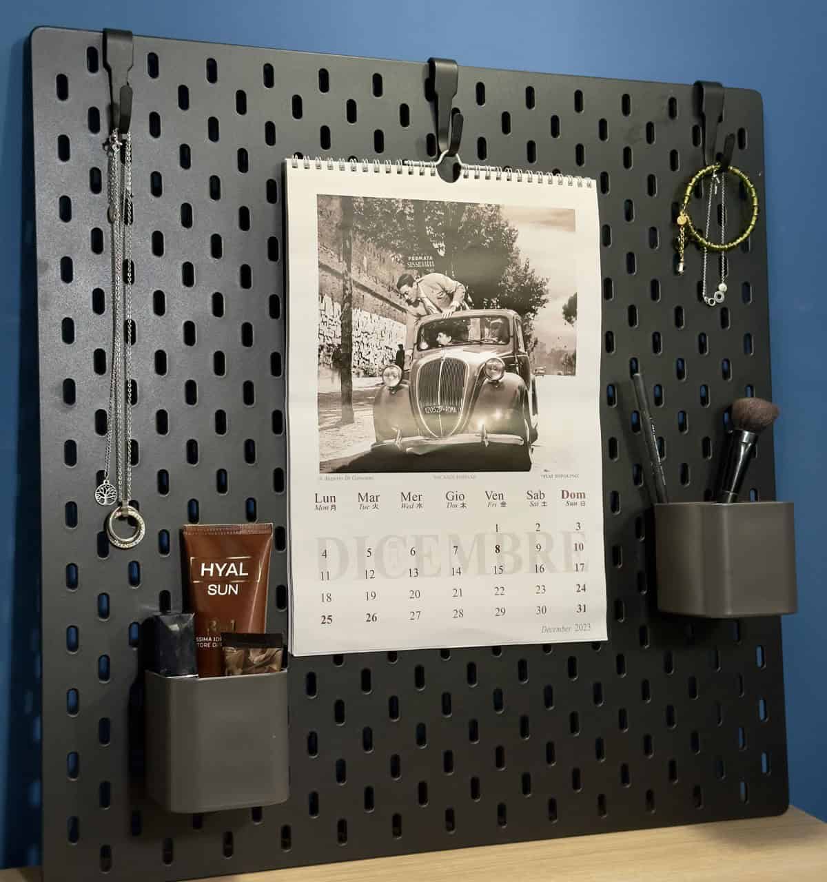 Use a Pegboard to Organize Accessories and Makeup