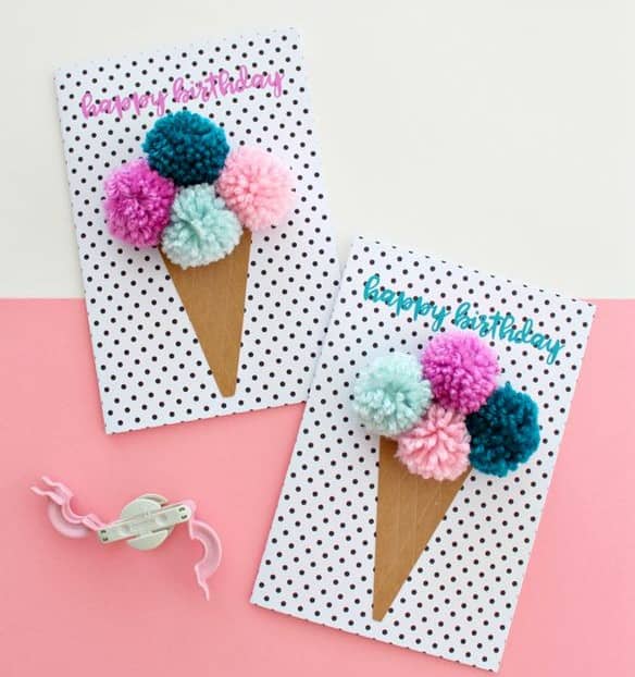 Pom Pom Ice Cream Cone Birthday Cards