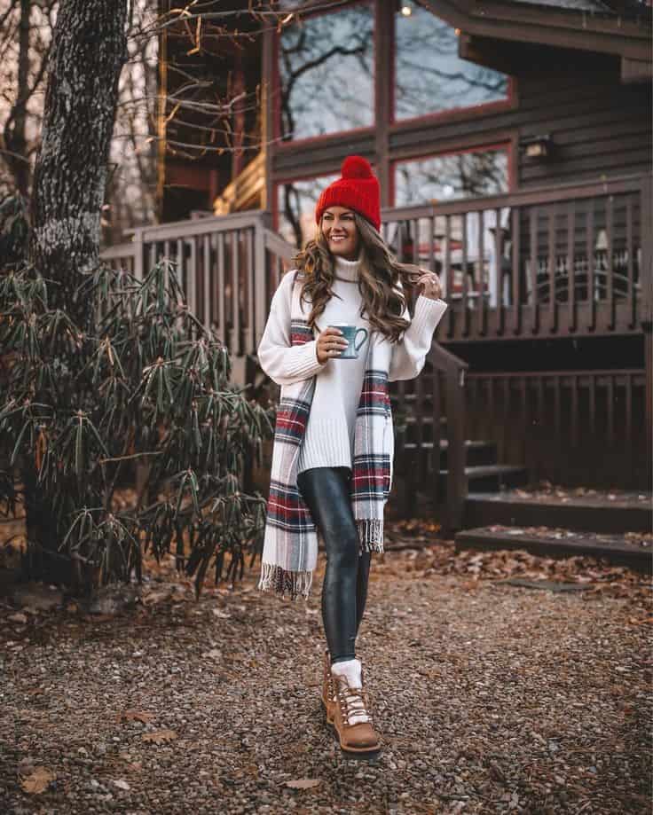 SWEATER + FAUX LEATHER LEGGINGS + SCARF