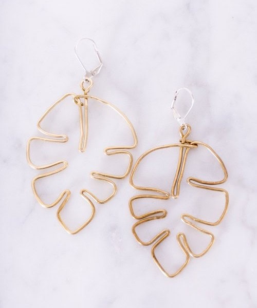 Brass Monstera Wire Earrings