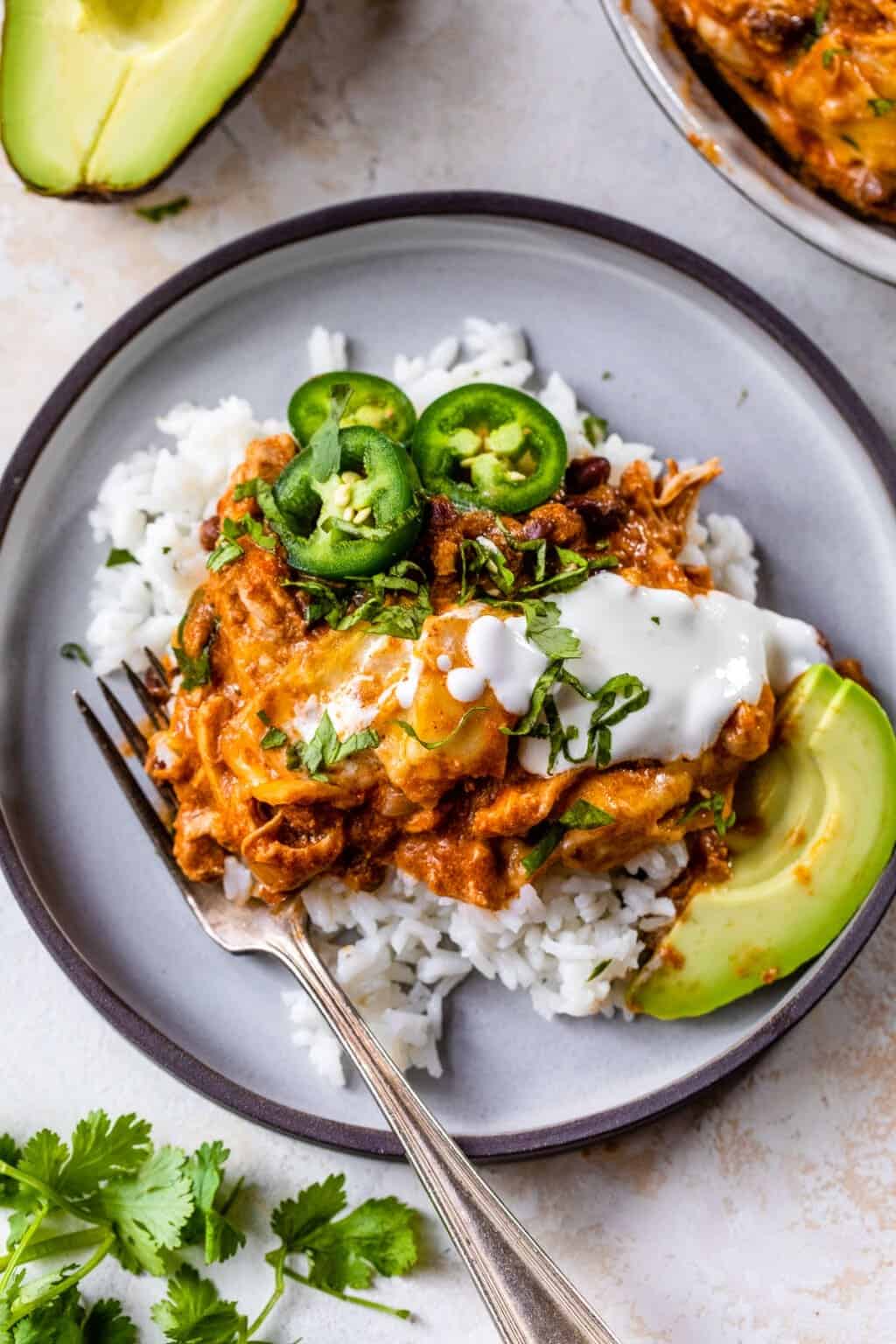 SLOW COOKER CHICKEN ENCHILADA CASSEROLE