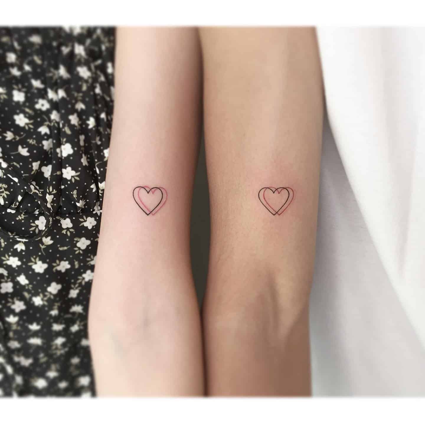 19] Matching Double Love Heart Tattoos: Symbolic Ink for Couples