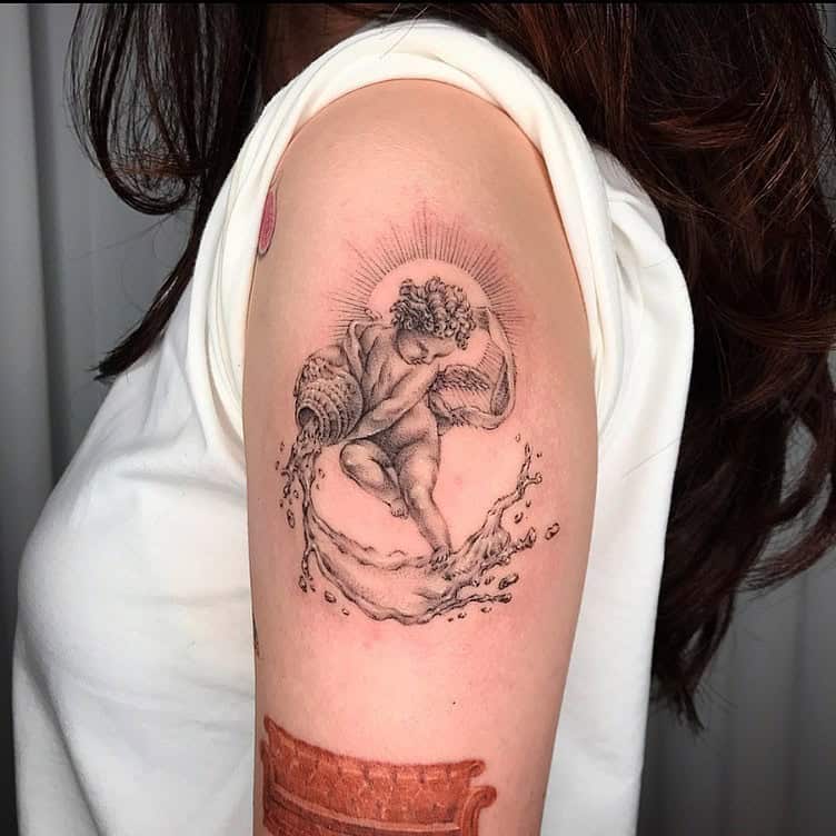 13] Spilling Baby Angel Arm Tattoo: Flowing Water Art