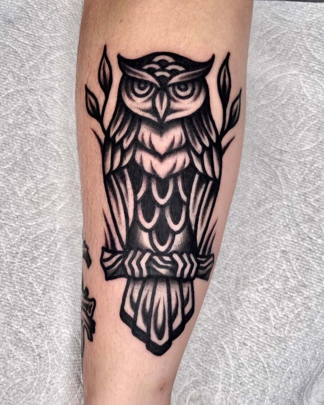 5] Sitting Owl on Branch: Forearm Ink