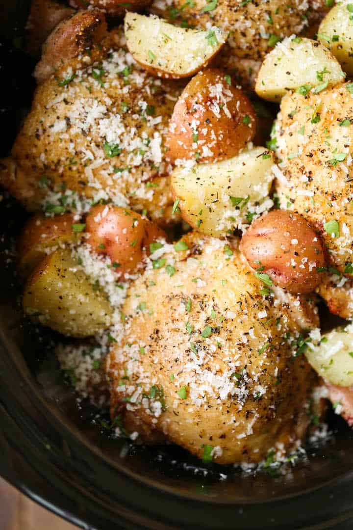 SLOW COOKER GARLIC PARMESAN CHICKEN AND POTATOES