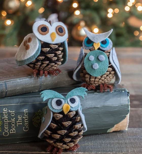 Pinecone Owl Ornaments