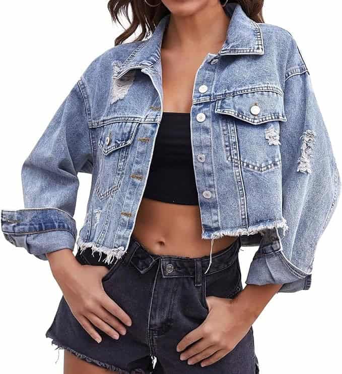 CROP TOP + SWEATPANTS + DENIM JACKET