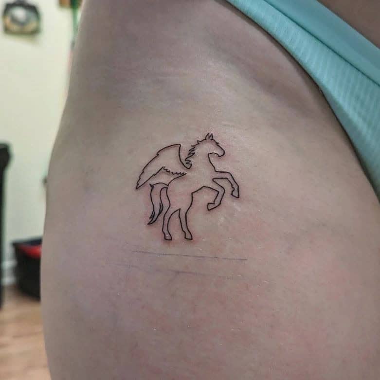 68] Pegasus Outline Tattoo on Hip: Mythical Flight