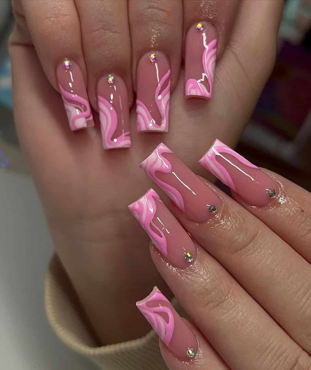 PINK SWIRLS NAILS