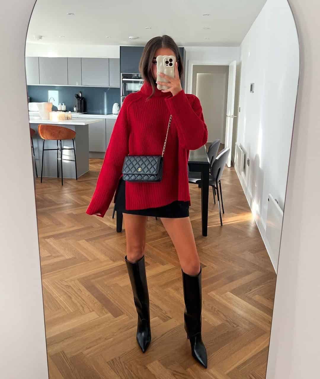 RED SWEATER + SKIRT