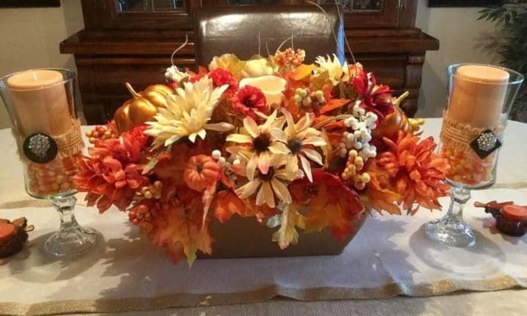 Dollar Tree Floral Fall-themed Centerpiece