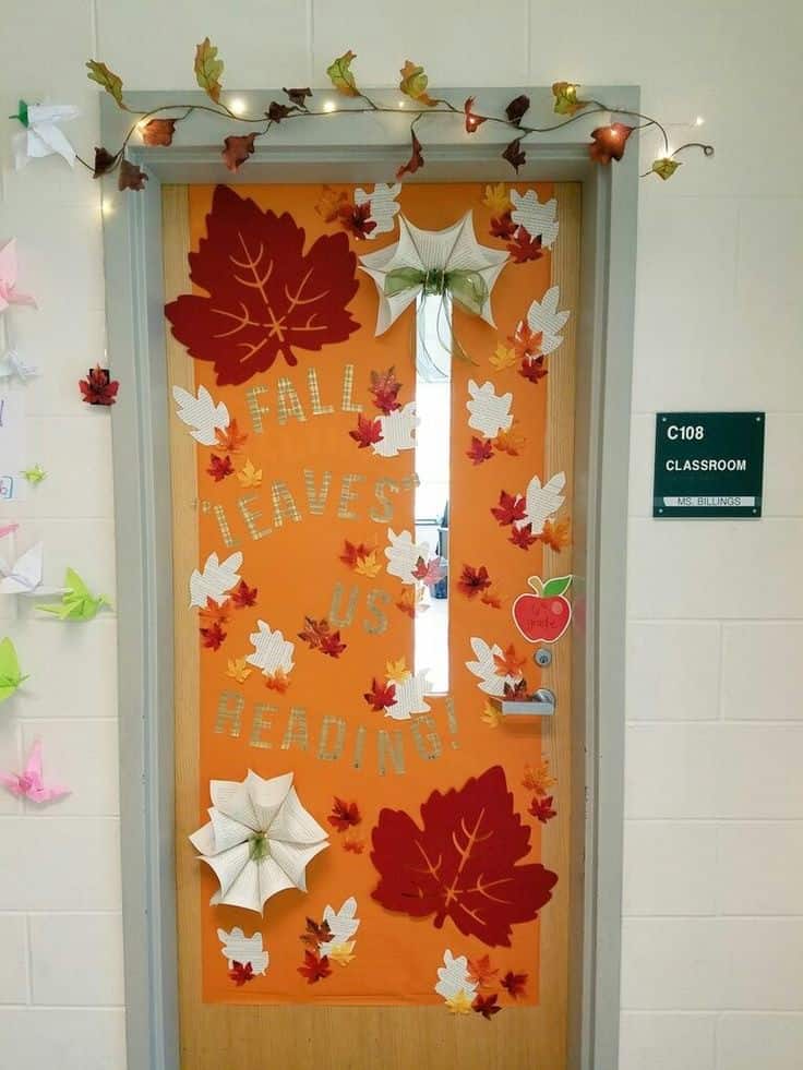 ORANGE DOOR WITH LEAVES